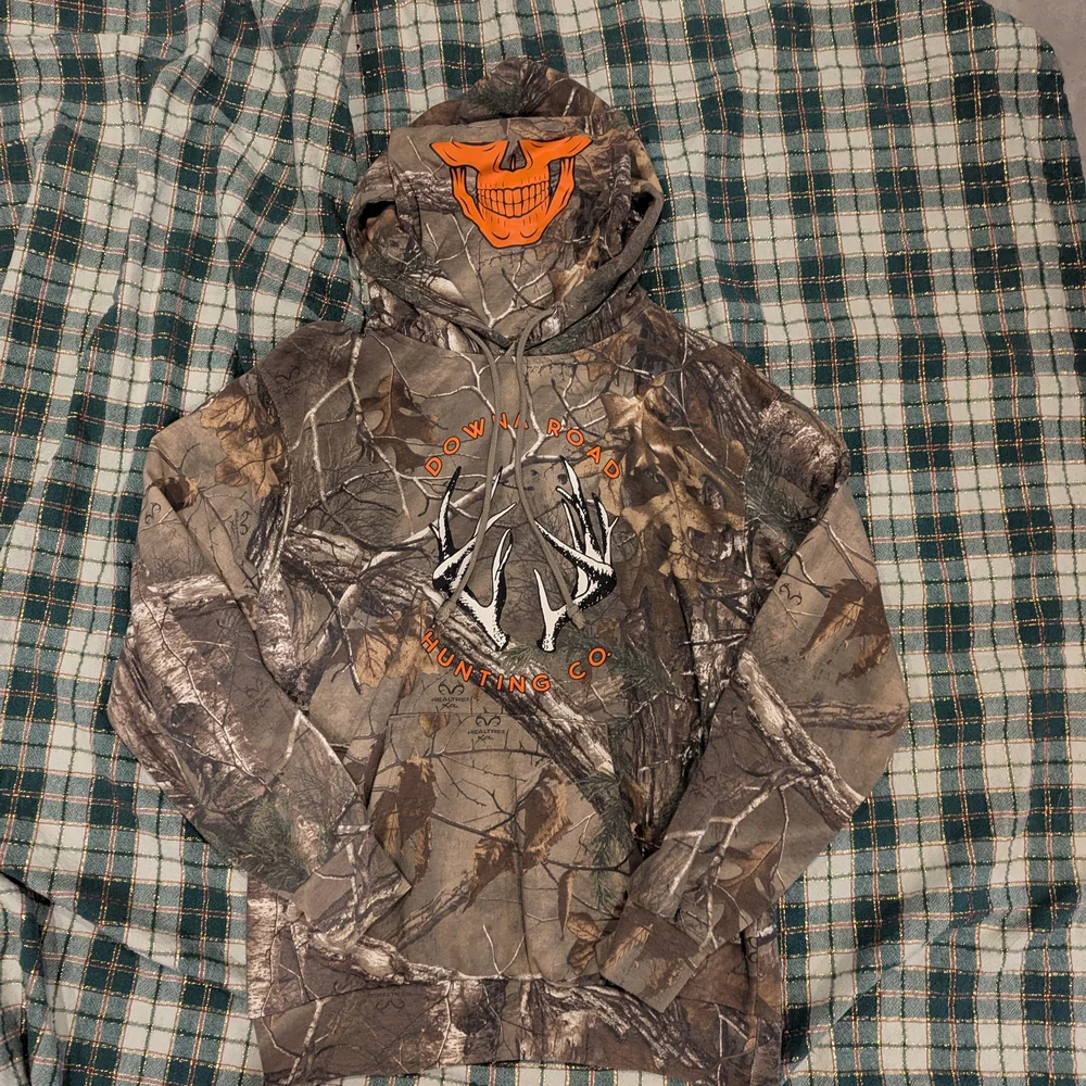 Downa Road Goth Money Camo Hoodie with Orange Skull Design - Picture 1 of 3